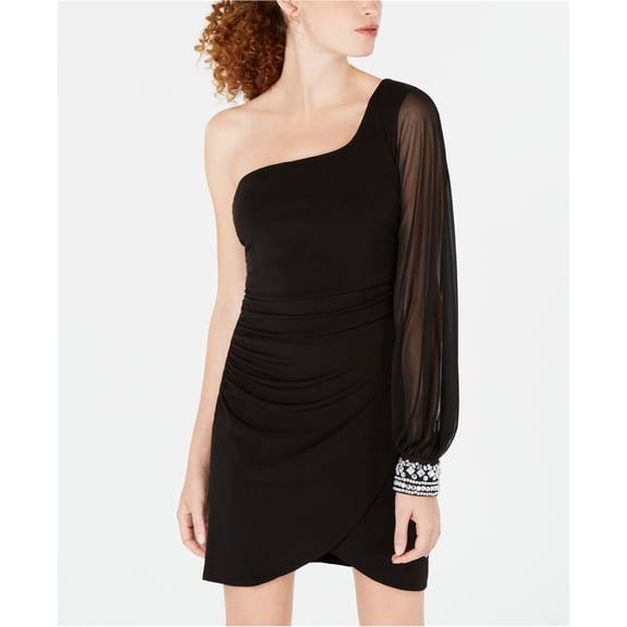Crystal Doll Womens Embellished Cuff One Shoulder Dress, Black, Juniors, 7
