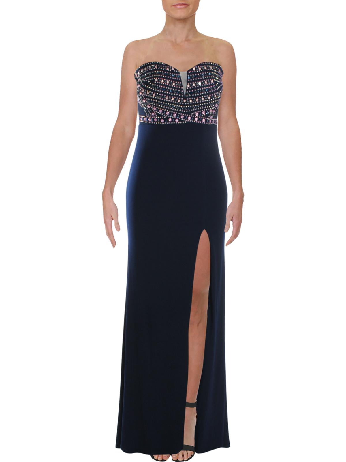 Crystal Doll Womens Juniors Beaded Strapless Formal Dress Blue 0 -  Walmart.com