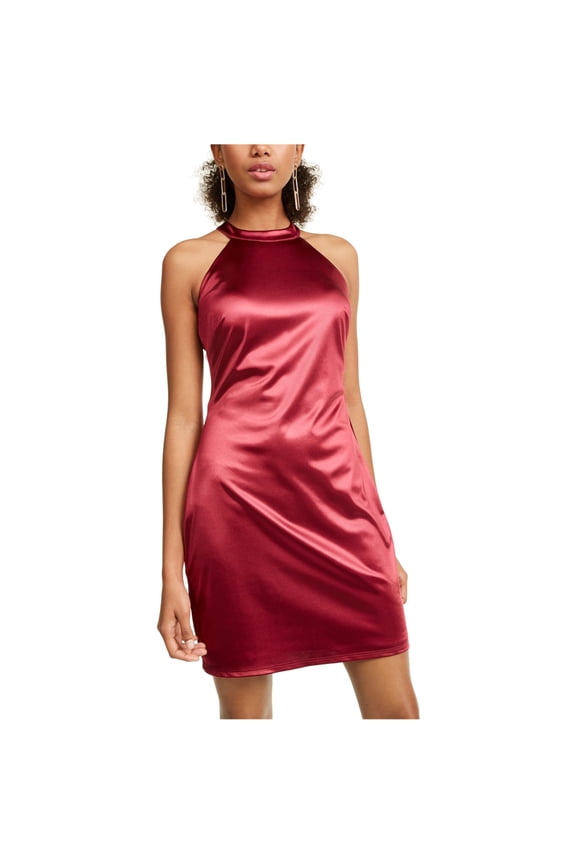 Womens Strappy Satin Bodycon Dress, Red, Juniors, 13
