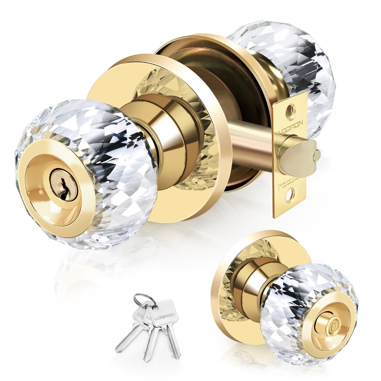 Crystal Door Knobs with Lock and Keys with Privacy Lock, Luxurious