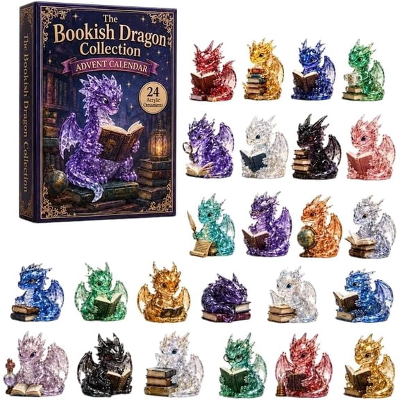 Crystal Dragon Advent Calendar, 24 Day Bookish Dragon Countdown Calendar with 24 Mini Crystal-Look Dragons, Gift for Fantasy Readers & Holiday Decor
