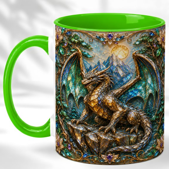 Crystal Dragon Coffee Mug, Fantasy Creature Mug, Ceramic 11 oz