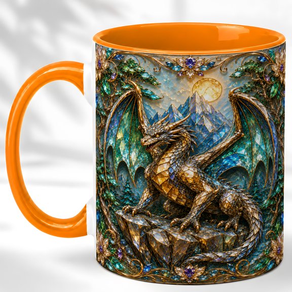 Crystal Dragon Coffee Mug, Fantasy Creature Mug, Ceramic 11 oz