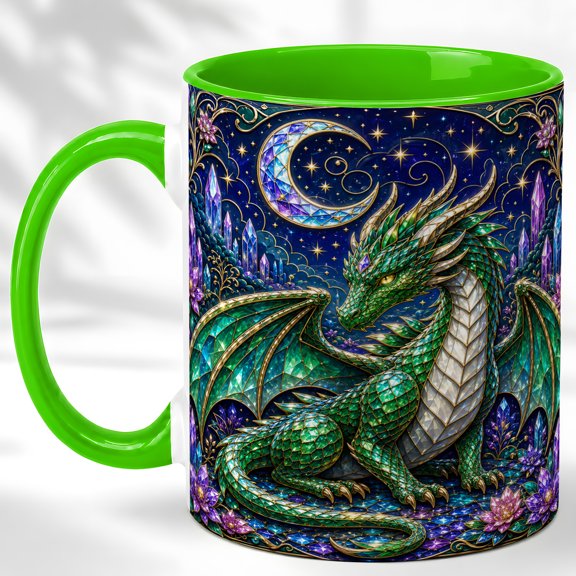 Crystal Dragon Coffee Mug, Fantasy Dragon Mug, Ceramic 11 oz