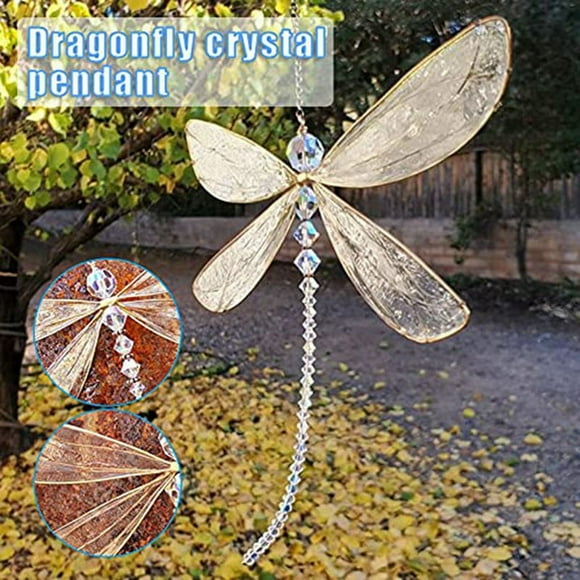 Crystal Dragonfly Window Decor with Beads Hanging Ornament 15X15cm