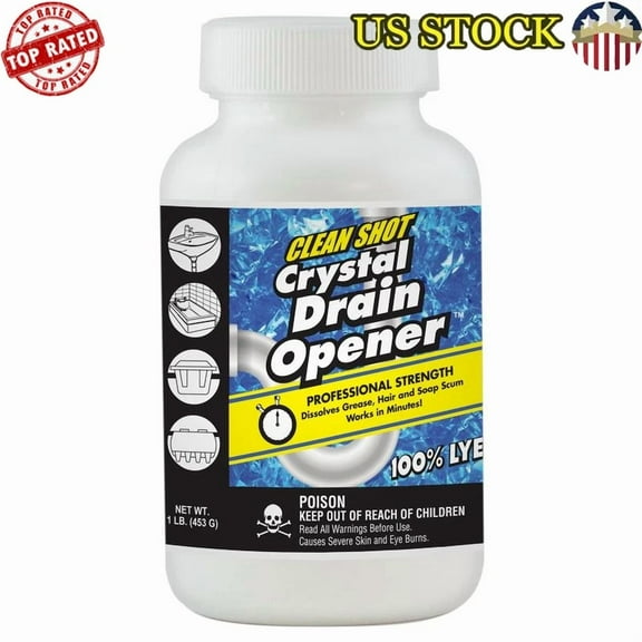 Crystal Drain Opener Fast Acting Non Acid Grease Hair Clog Remover 16Oz New