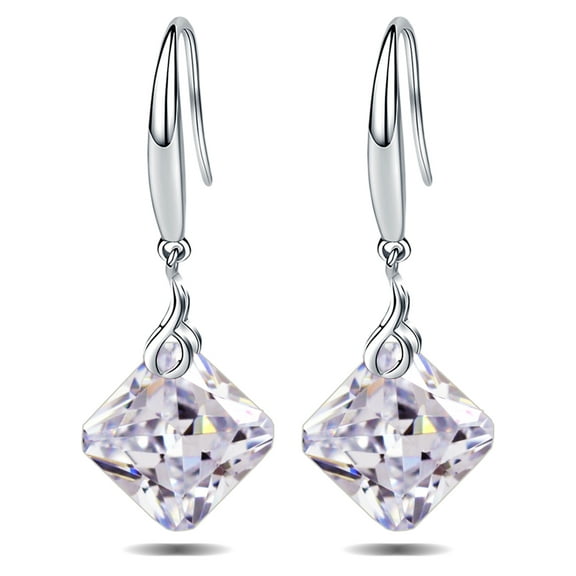 Crystal Drop Dangle Earrings s925 Sterling Silver Cubic Zirconia Square Shape Jewelry For Women
