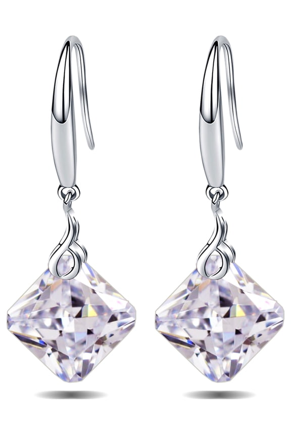 Crystal Drop Dangle Earrings s925 Sterling Silver Cubic Zirconia Square Shape Jewelry For Women