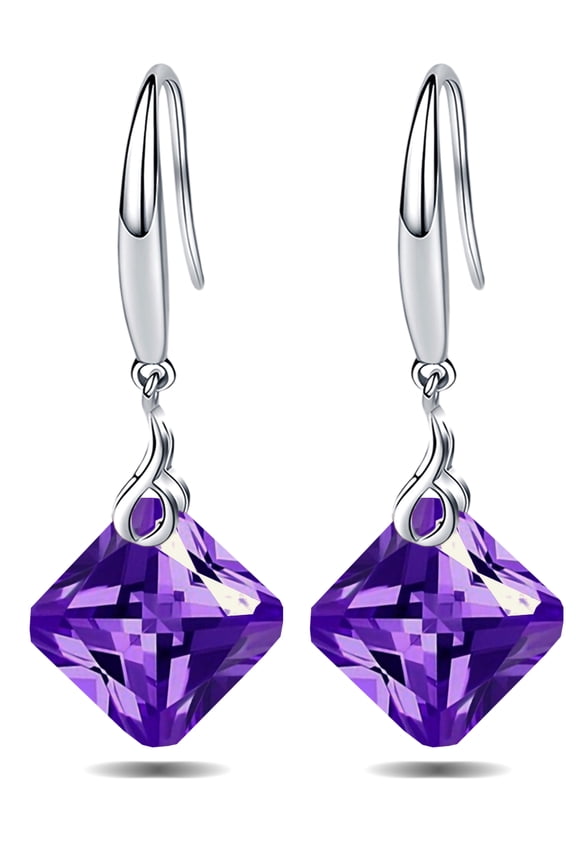 Crystal Drop Dangle Earrings s925 Sterling Silver Cubic Zirconia Square Shape Jewelry For Women