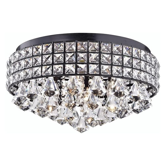 Crystal Drum Flush Mount Chandelier, 4 Lights Luxury Glam Light Fixture with Antique Black Finish, Square Beaded Crystal Drum Shade, Flush Ceiling Light for Entryway, Bedroom, Closet