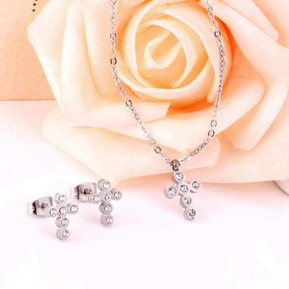 Crystal Dubai Wedding Bridal Jewelry Sets Cross 14K Yellow Gold Necklace Earring Set Women/Men Jewelry