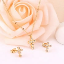 Crystal Dubai Wedding Bridal Jewelry Sets Cross 14K Yellow Gold Necklace Earring Set Women/Men Jewelry