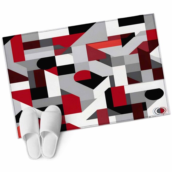 Crystal Effect Area&nbsp;Rug 2x3ft Red Black Faceted Abstract Pattern Non-Slip&nbsp;Washable Square&nbsp;Rugs Soft Felt Indoor Floor Mat for Bedroom Kitchen Living Room Bathroom