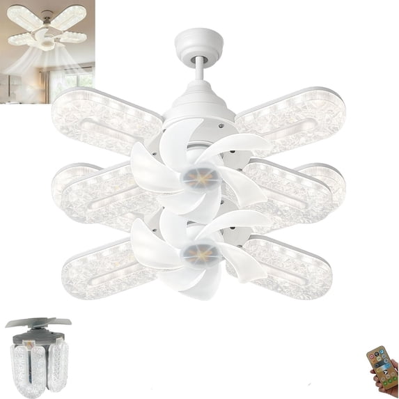 Crystal-Effect LED 5-Blade Fan Light – 12″ Decorative Chandelier ...
