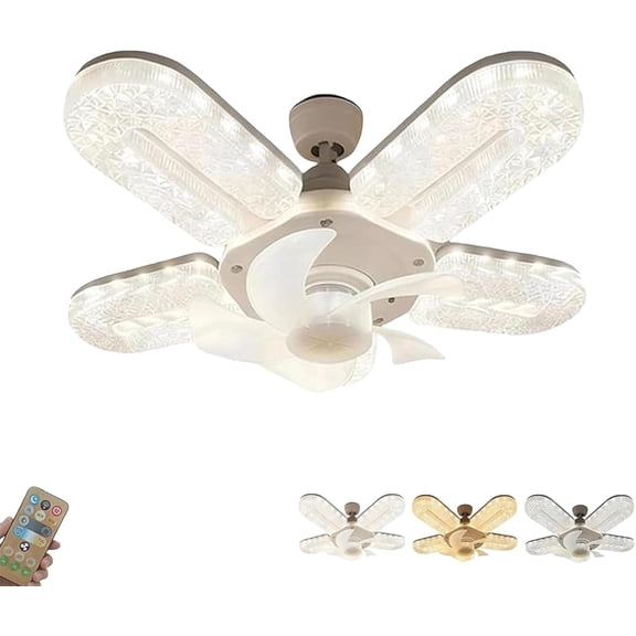 Crystal-Effect LED 5-Blade LED Fan Light, 11.8" 2-in-1 Ceiling Fan Light with Remote Control, Adjustable 3-Color & 3-Speed, Retractable Blades for Bedroom, Living Room & Dining Room (1PC)