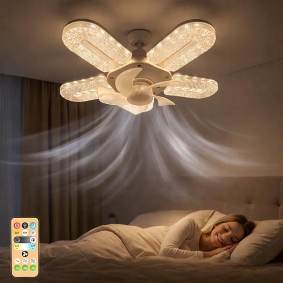 Crystal-Effect LED 5-Blade LED Fan Light, 2-in-1 3-Color Adjustable 11.8" Chandelier Ceiling Fan with Remote Control & Timing, 3-Speeds Small Crystal 5-Blade Fan Lamp with Retractable Blades (1Pc)
