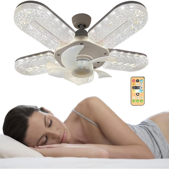 Crystal-Effect LED 5-Blade LED Fan Light, 3-Color 11.8" Chandelier Ceiling Fan, Decorative Chandelier Small Ceiling Fan with Remote Control & Timer, Keeping You Cool and Sparkling