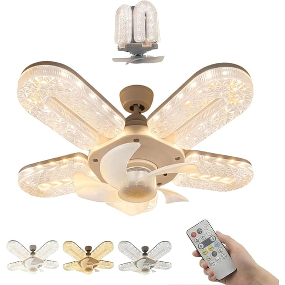 Crystal-Effect LED 5-Blade LED Fan Light, 3-Color 11.8" Chandelier Ceiling Fan with Remote Control, Remote & Timer, Bright Dimmable Lighting for Bedroom, Living & Dining Room (1PCS)