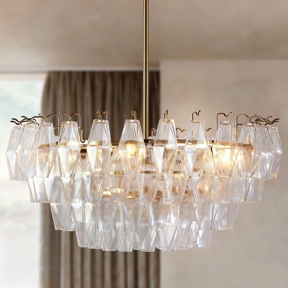 Crystal Elegance Chandelier with Exquisite Craftsmanship Modern Fluted Details Fixture Polished Finish Design for Dining&Living Room 29 Inch