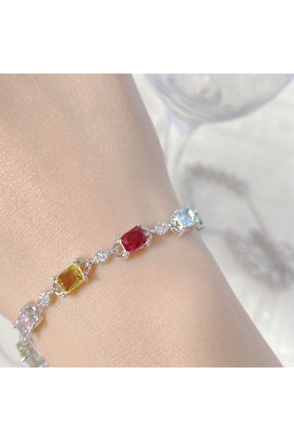 Crystal Element Colored Gems Bracelet Female 18k Platinum Plated