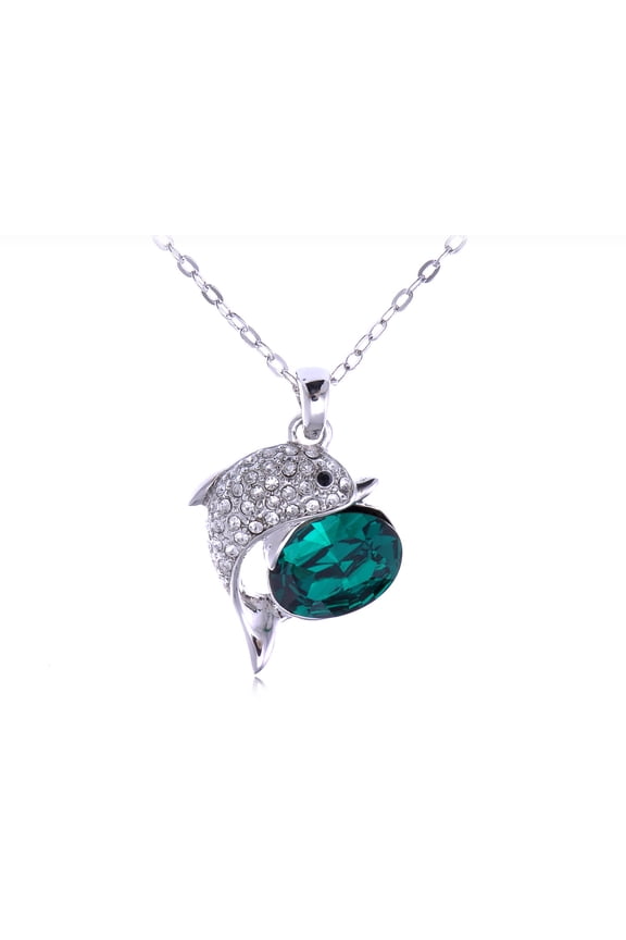 Crystal Element Fashion Oval Stone Jumping Dolphin Pendant Necklace