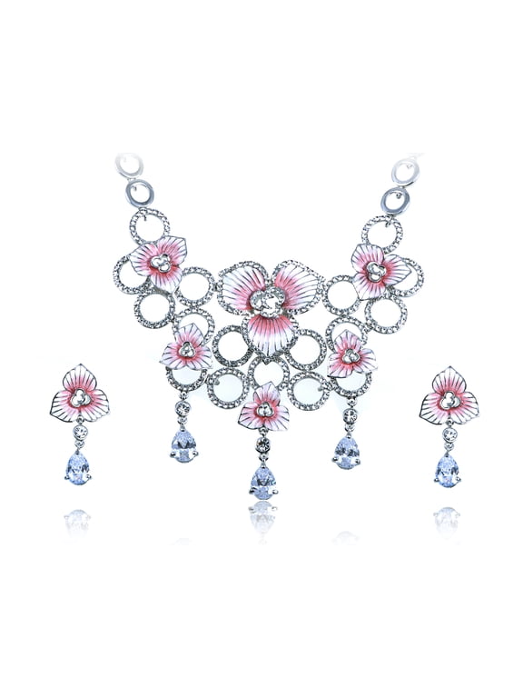 Crystal Elements Bridal Pale Pink Flowers Orbs Necklace Earring Set