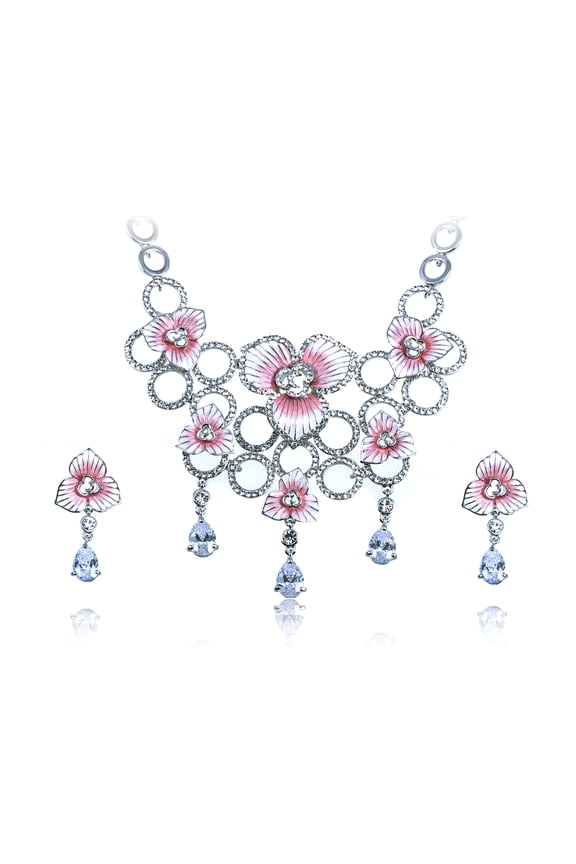 Crystal Elements Bridal Pale Pink Flowers Orbs Necklace Earring Set