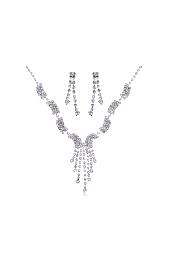 Crystal Elements Clear Multi-Strand Wave Shapes Necklace Earring Set