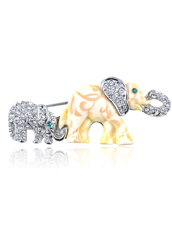 Crystal Elements Mother Daughter Elephant Family Fashion Pin Brooch
