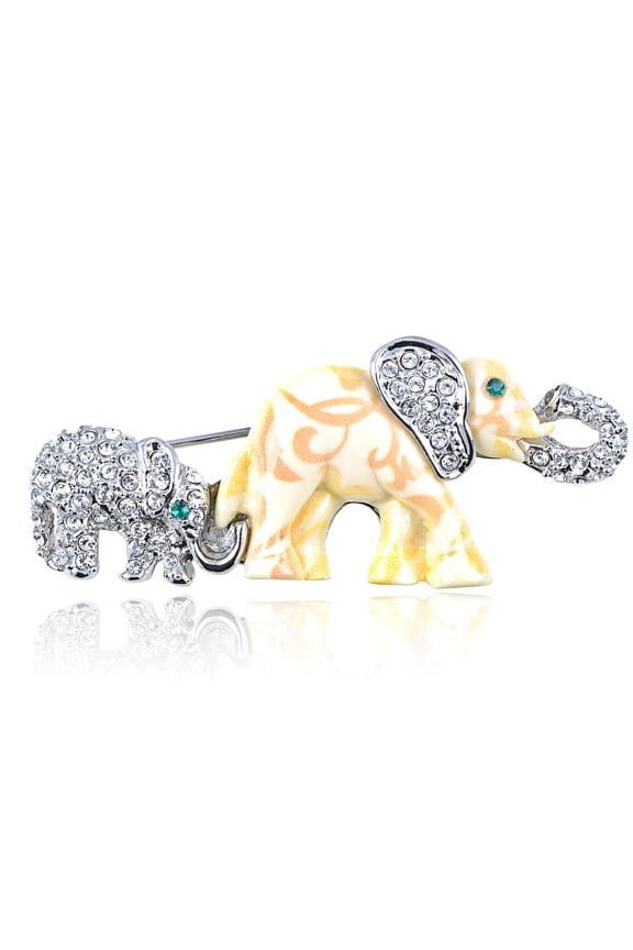Crystal Elements Mother Daughter Elephant Family Fashion Pin Brooch