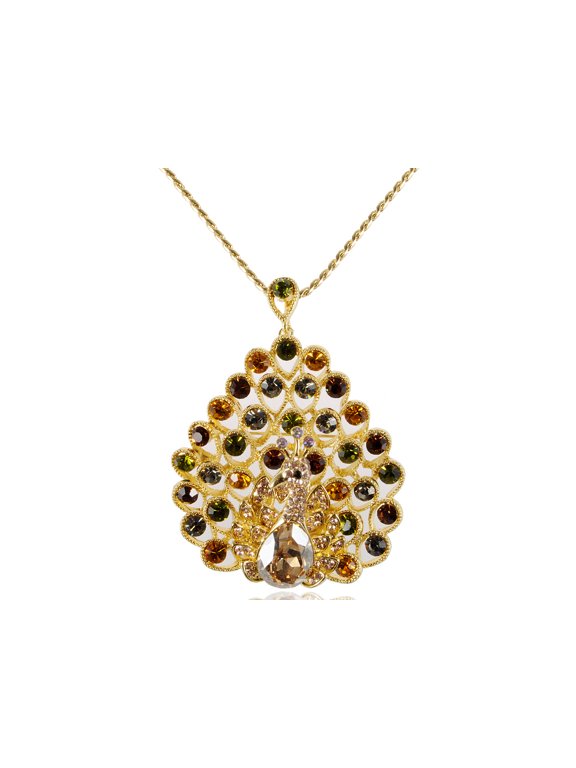 Crystal Elements Multicoloured Golden Tone Peacock Glory Necklace