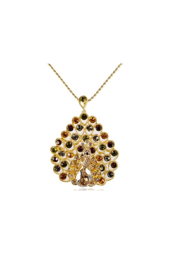 Crystal Elements Multicoloured Golden Tone Peacock Glory Necklace