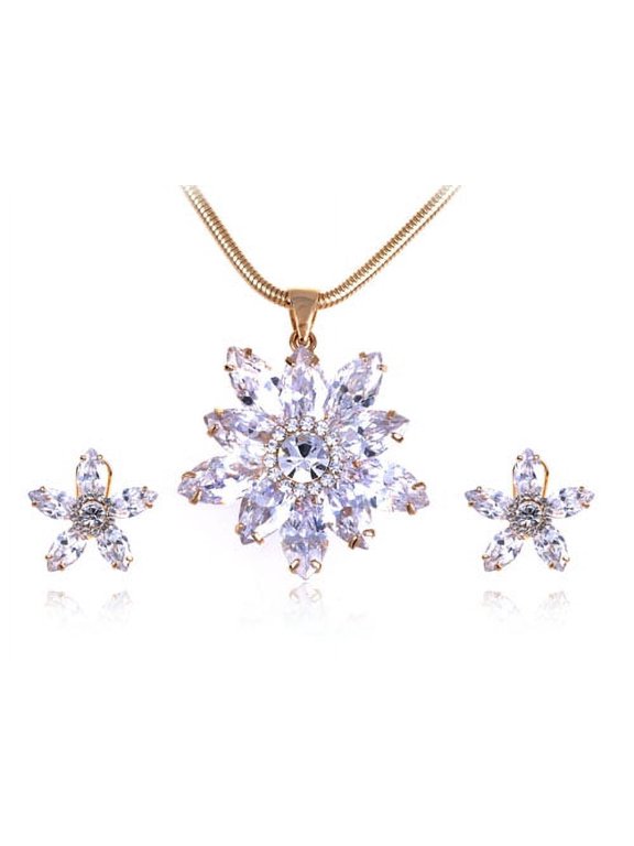 Crystal Elements Shadow Crystal Tone Flower Sparkle Necklace Set
