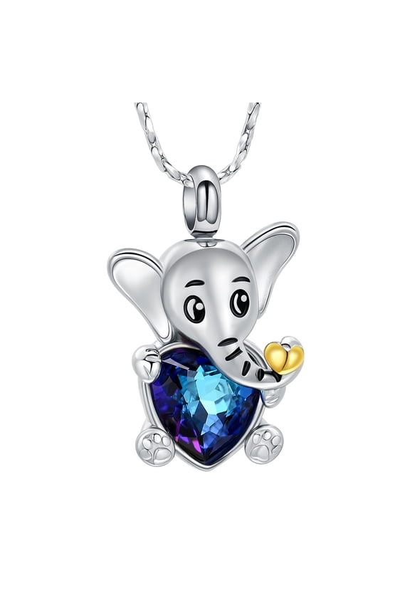 Crystal Elephant Urn Necklaces for Ashes With Heart Birthstone Cremation Memorial Keepsake Ashes Jewelry Gifts for Women Men