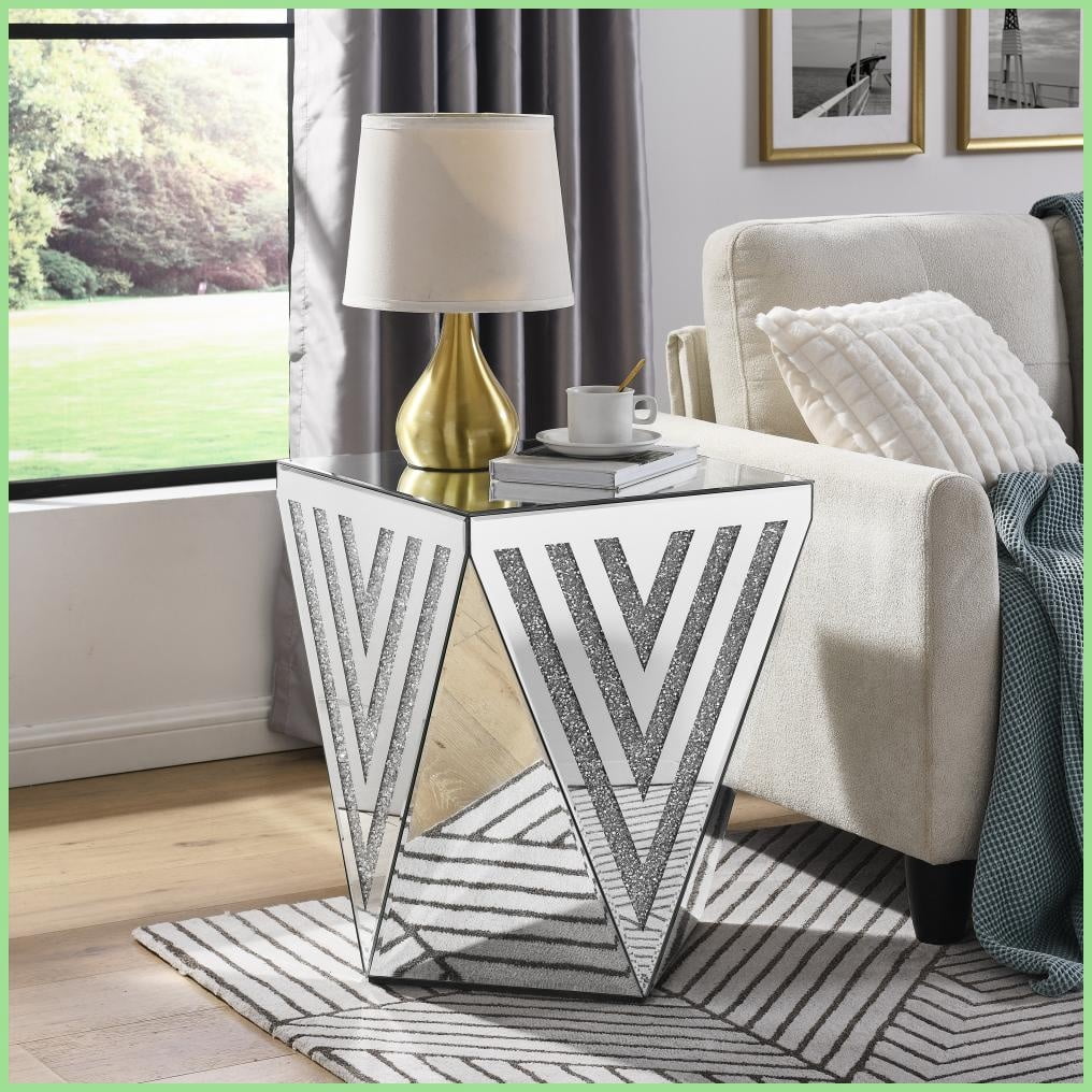 Crystal-Embedded Mirror Coffee Table for Small Spaces, Easy-Clean ...