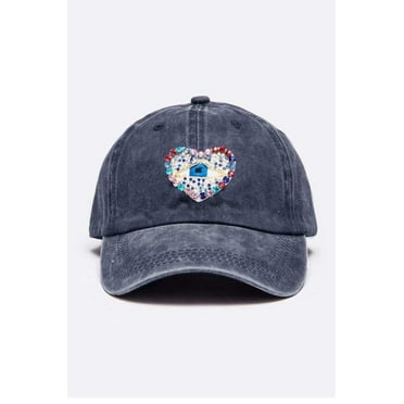 Crystal Embellished Heart Patch Vintage Cap