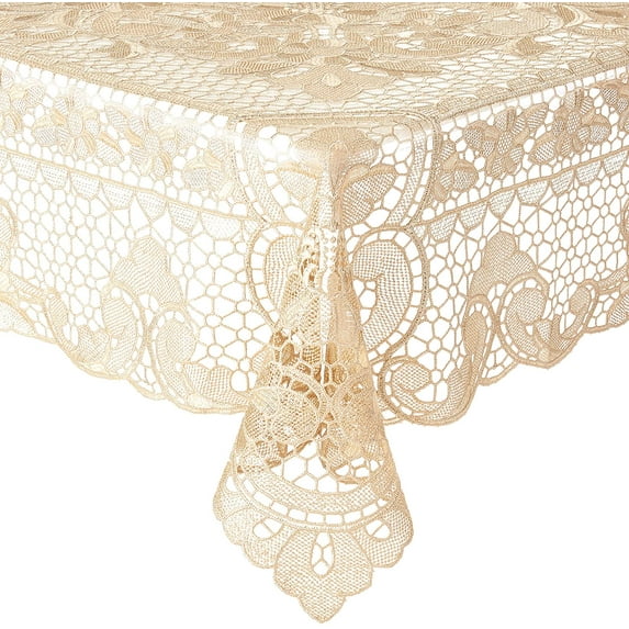 Crystal Embroidered Vintage Lace Design 70" X 160" Oblong / Rectangle Tablecloth in Cream