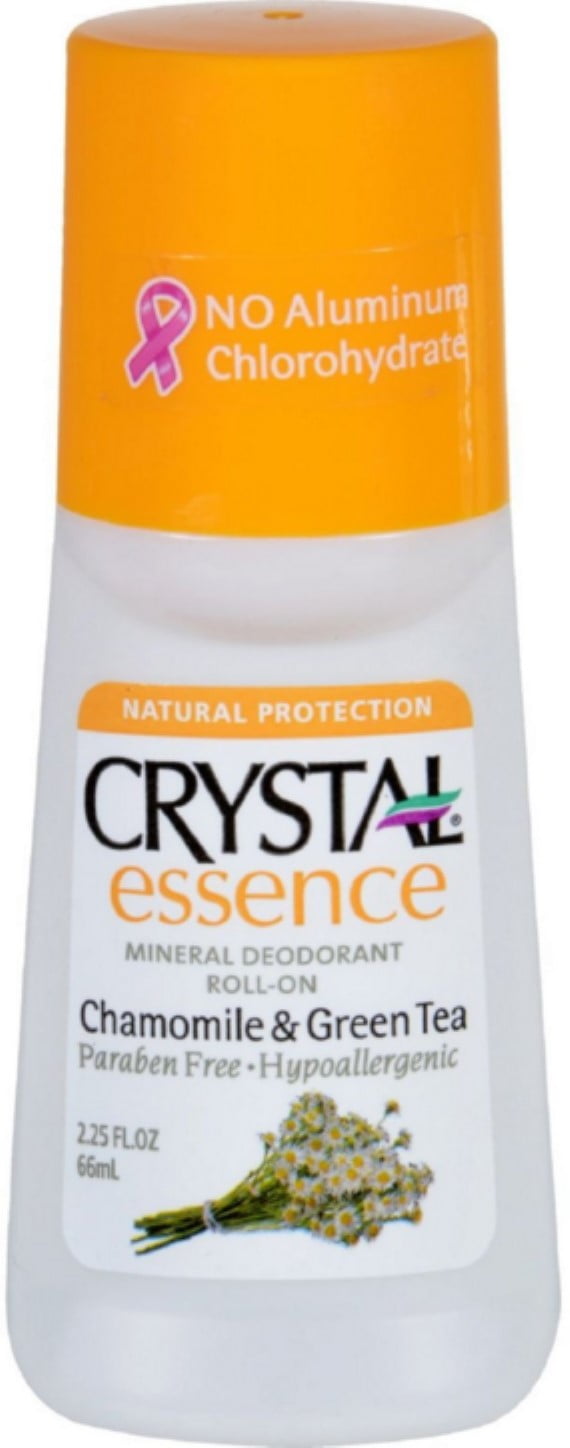 Crystal Essence Mineral Deodorant Roll-On, Chamomile & Green Tea 2.25 oz (Pack of 4)