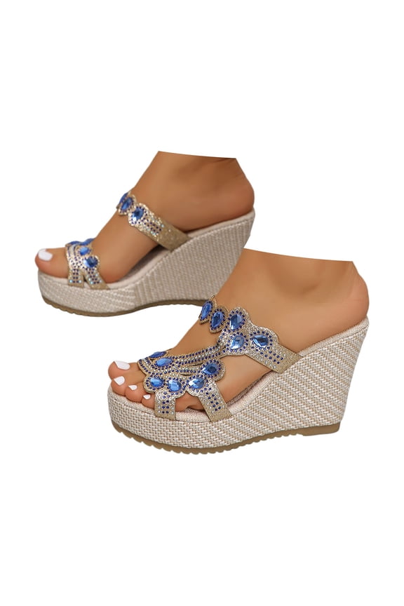 Crystal Extra High Heels Slip on Sandals for Women 2025 Bling Rhinestones Platform Wedge Dress Slide Slippers