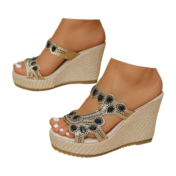 Crystal Extra High Heels Slip on Sandals for Women 2025 Bling Rhinestones Platform Wedge Dress Slide Slippers