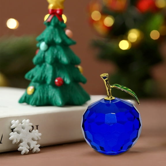 Crystal Faceted Apples Ornament Base Stand Crystal Apple Figurine Home Decor, Glass Apple Figurines Collectibles with Rotatable Base for Home Table Decor