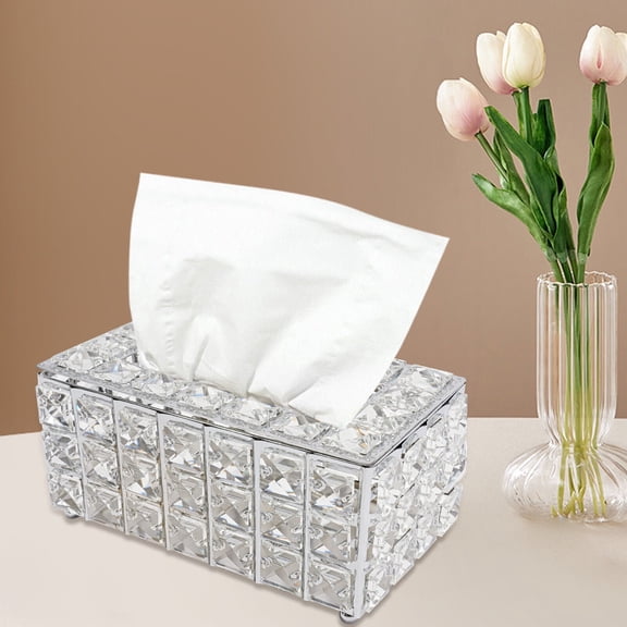 Crystal Facial Tissue Box Cover Holder for Living Room Bathroom Silver 8"L x 4.7"W x 3.7"H