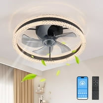 Crystal Fandelier with Light, Black 20 Inch Low Profile Ceiling Fan with Remote and App, 6-Speed Reversible Motor