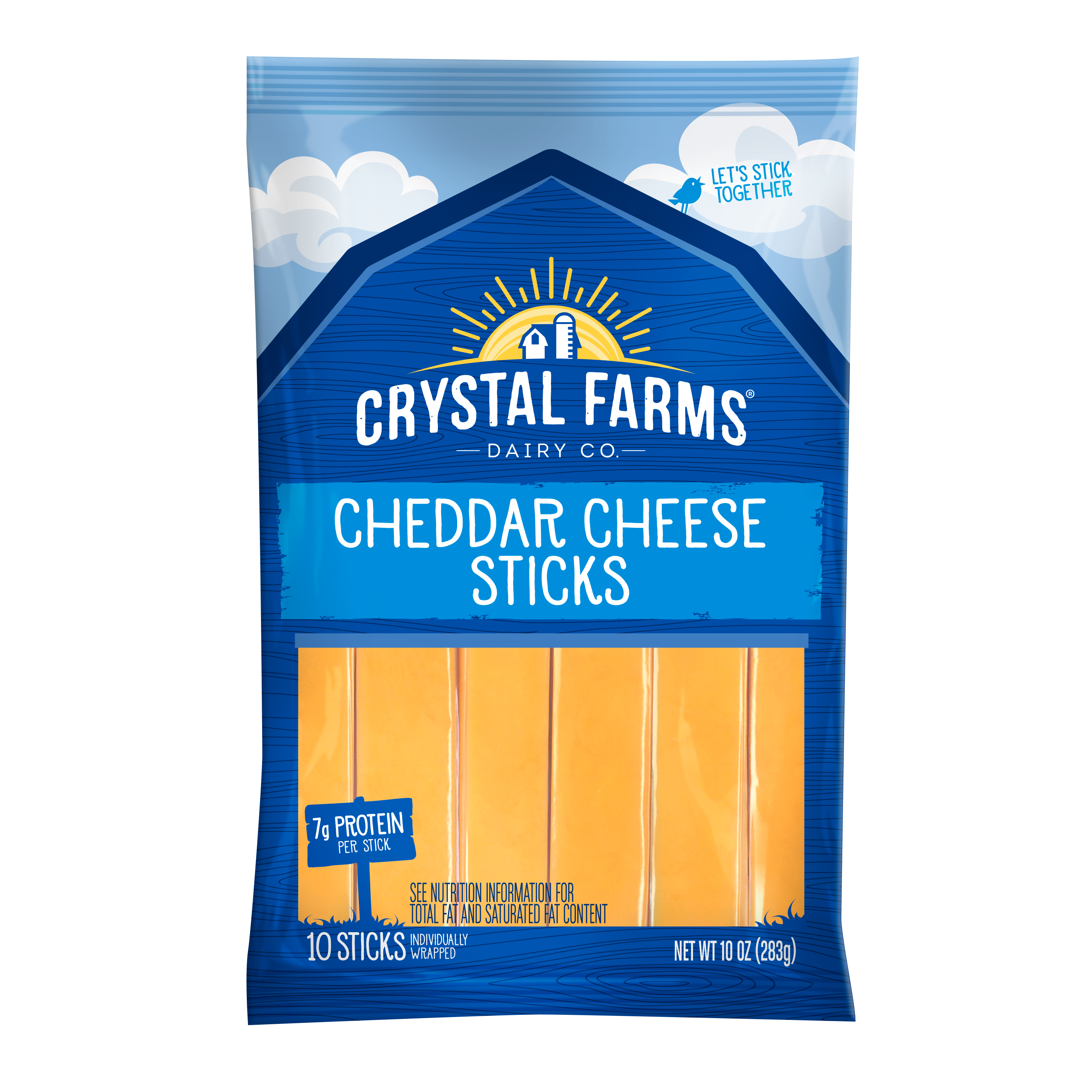 Crystal Farms Cheddar Cheese Sticks, 10 oz., 10 count, Refrigerated, Individually Wrapped in a