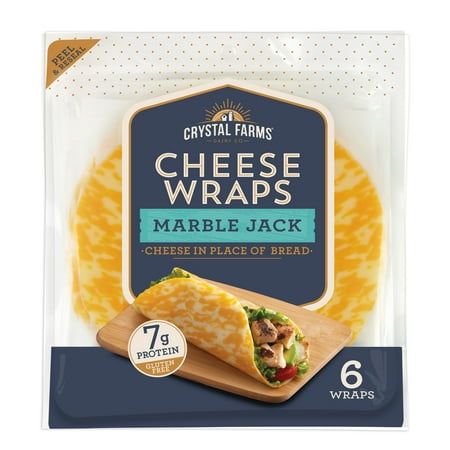Crystal Farms Cheese Wraps Marble Jack, 6 Count, Refrigerated, Re-Sealable Plastic Pack