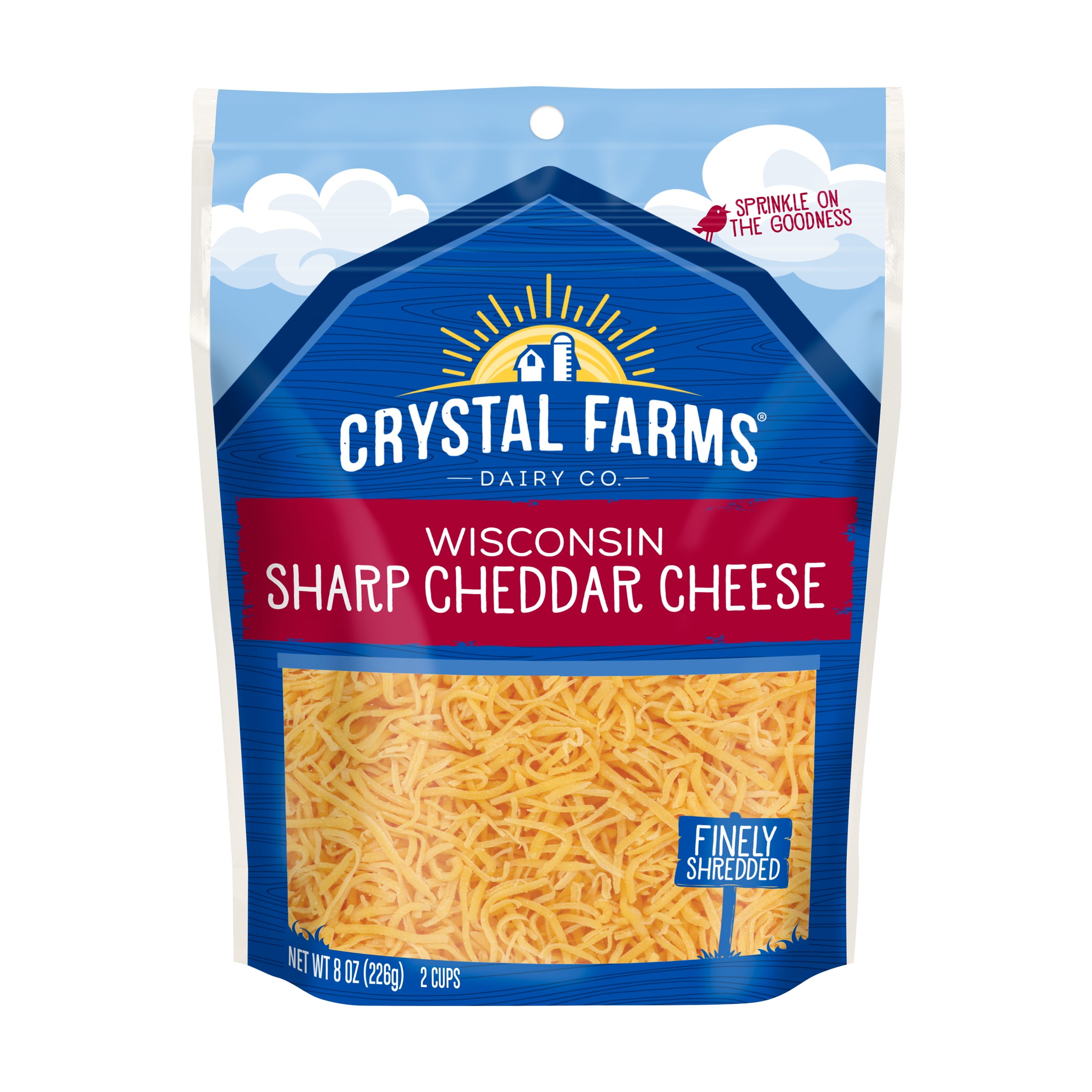 Crystal Farms Finely Shredded Sharp Cheddar Cheese, 8 oz