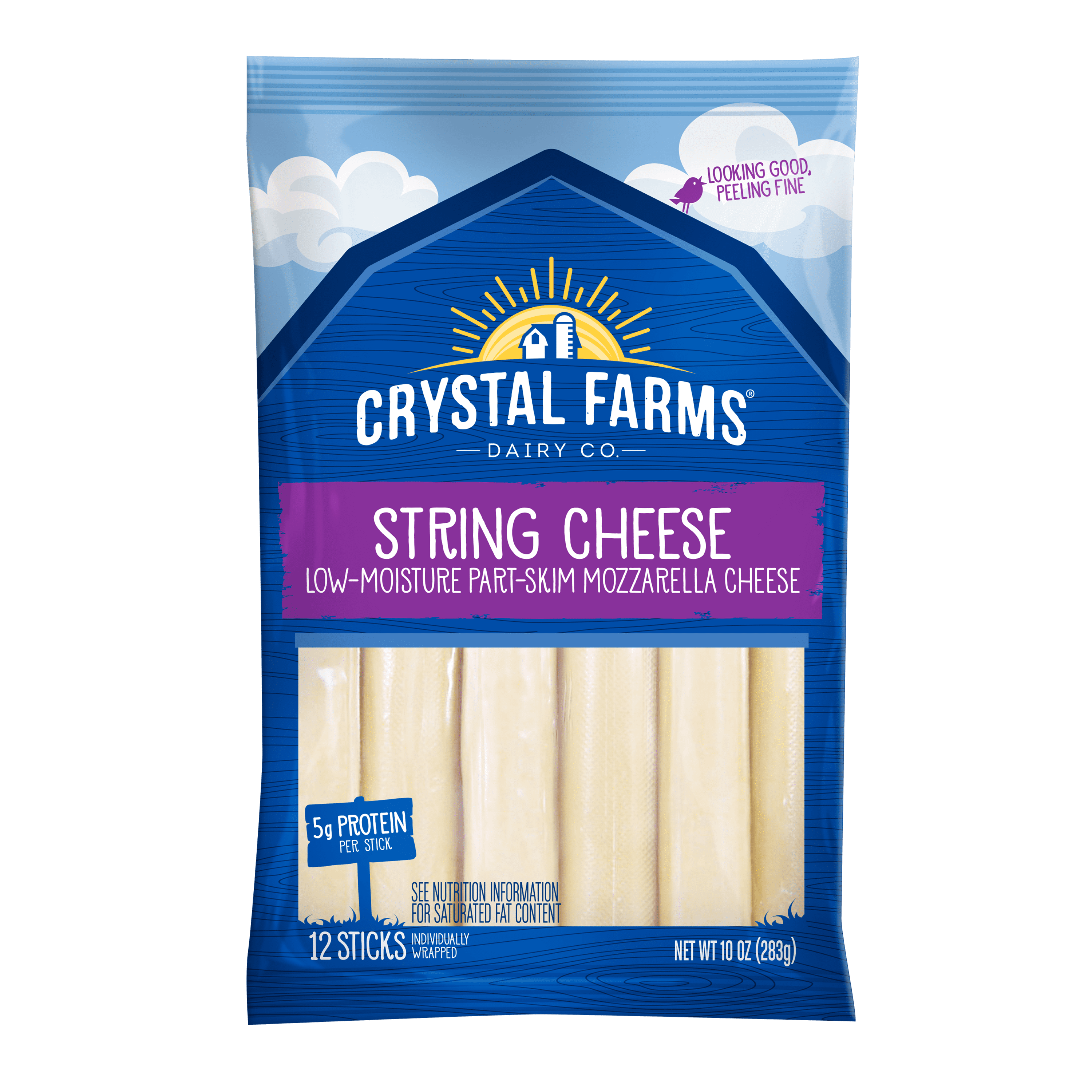 Crystal Farms Individually Wrapped Mozzarella String Cheese Sticks, 10