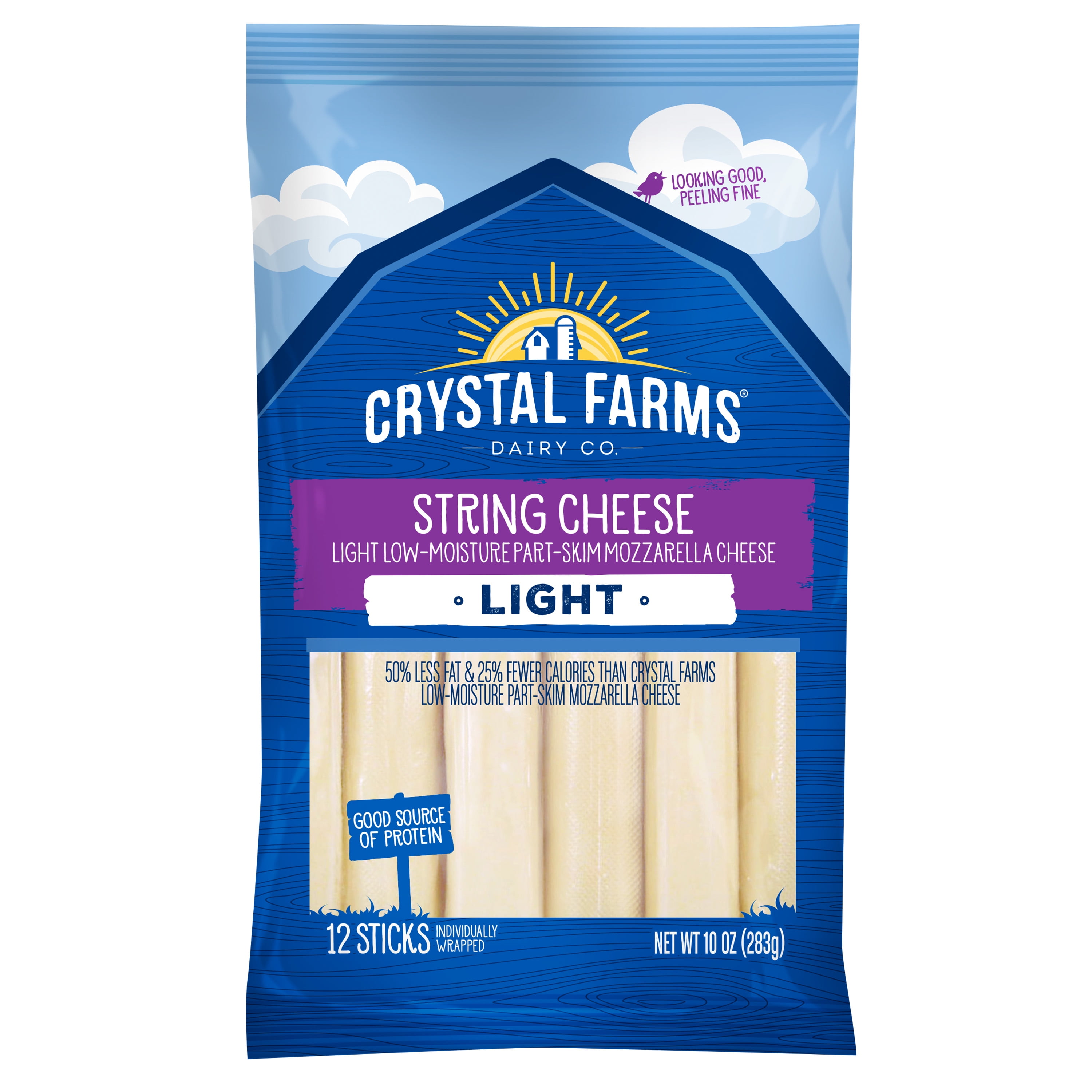 Crystal Farms Light Mozzarella String Cheese Sticks, 10 oz., 12 Count