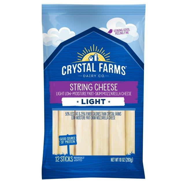 Crystal Farms Light Mozzarella String Cheese Sticks, 10 oz., 12 Count