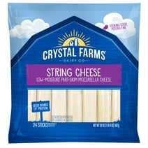 Crystal Farms Low-Moisture Part-Skim Mozzarella String Cheese, 20 oz., 24 Count, Individually Wrapped, Placed in a Plastic Bag, Refrigerated